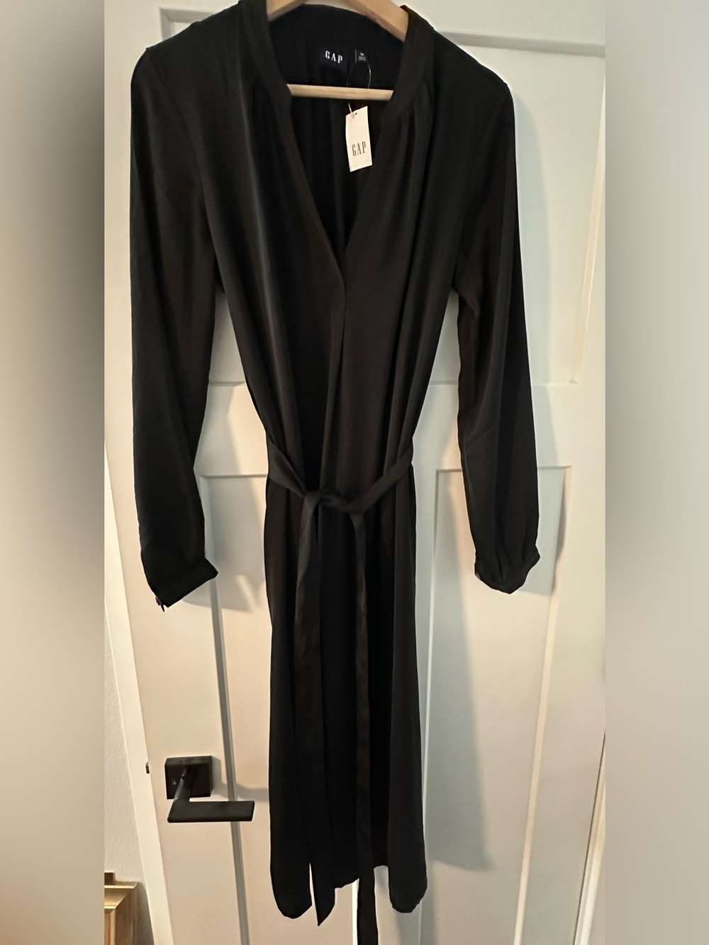 GAP Black Long Sleeve Wrap Dress with Waist Tie